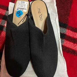 Ladies Shoes:  Black Ribbed Slip-On Mule